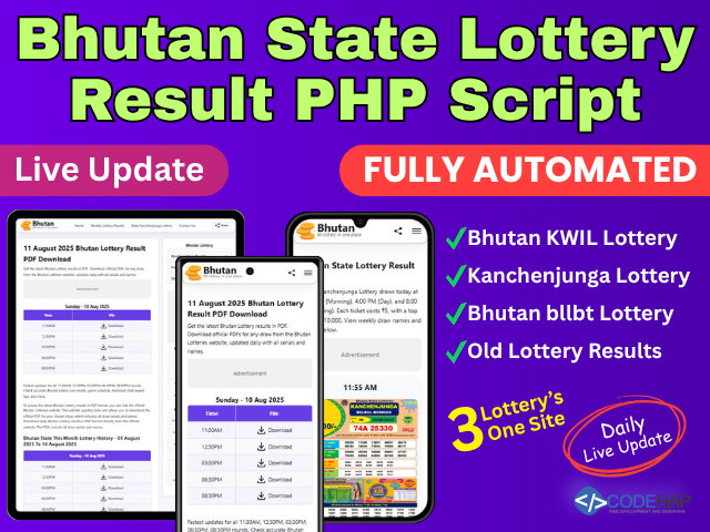 Bhutan State Lottery Result PHP Script – Live Updates & Fully Automated